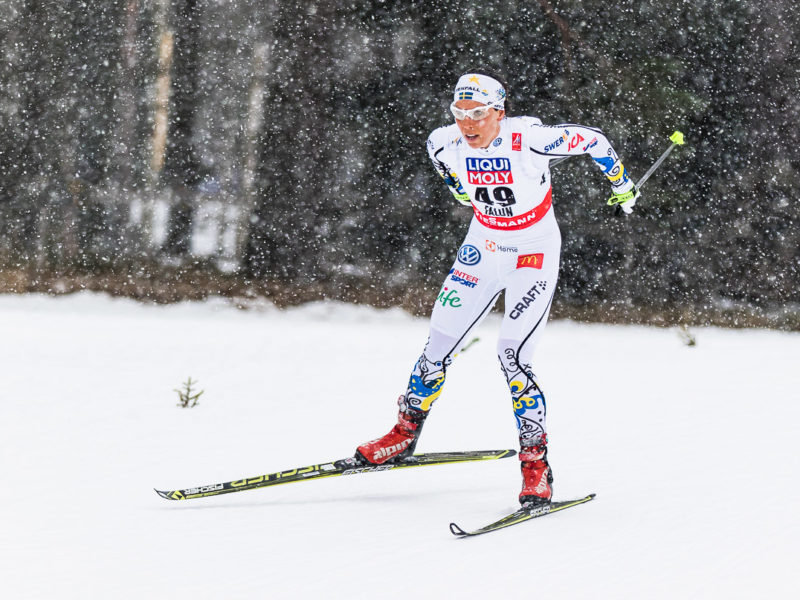 Charlotte Kalla på väg mot guld på 10 km fristil vid skid-VM i Falun 2015. Fotograf: Magnus Stålberg